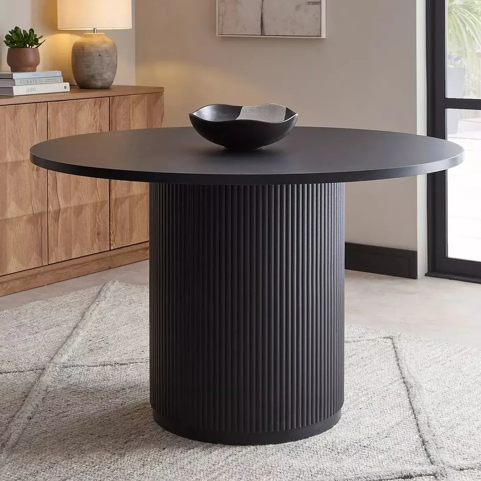 BOXED CARINA BLACK 120CM ROUND DINING TABLE (2 BOXES)