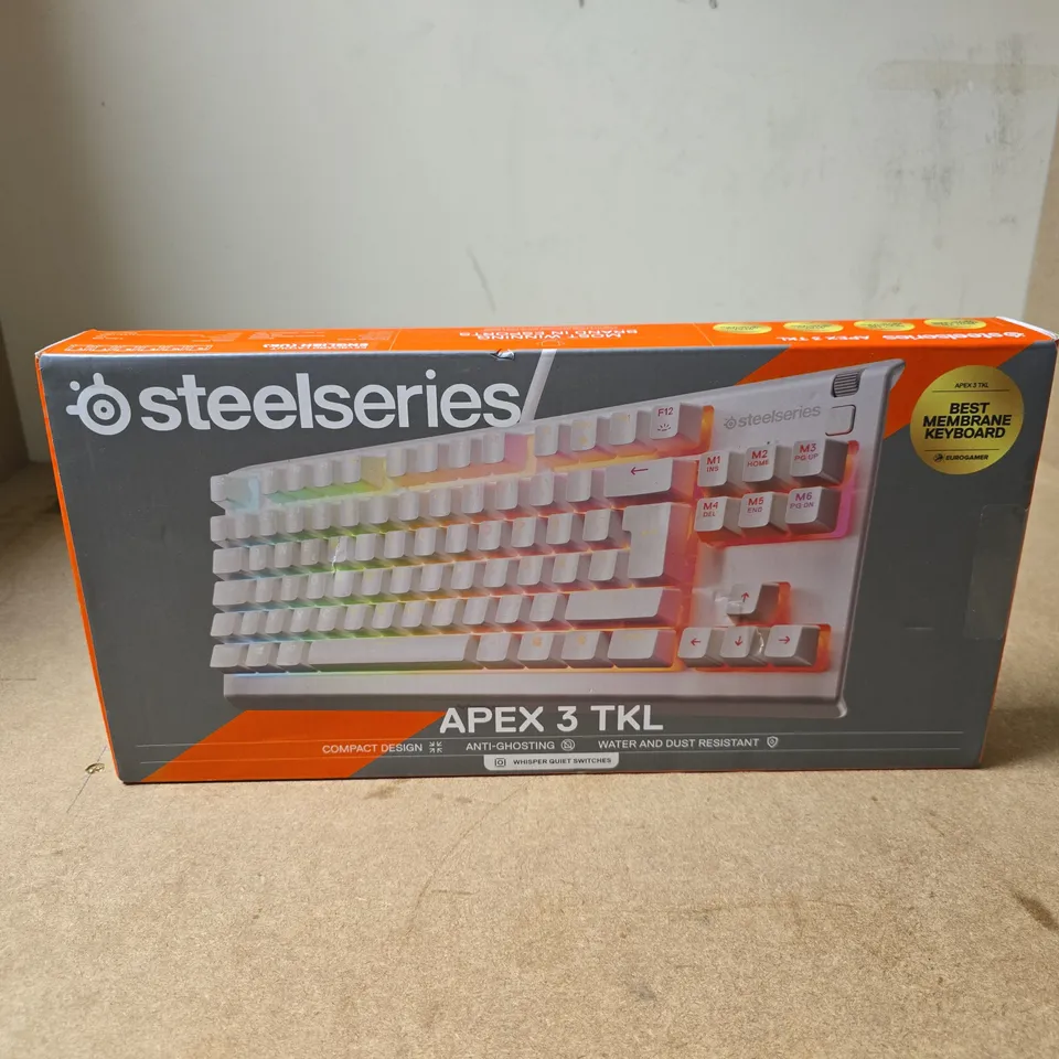 STEELSERIES APEX 3 TKL WHITE KEYBOARD ANTI GHOSTING WHISPER QUIET SWITCHES BOXED