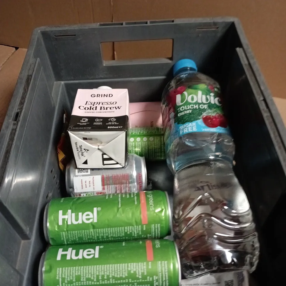 APPROXIMATELY 10 ASSORTED DRINK ITEMS INCLUDING VOLVIC TOUCH OF CHERRY STILL WATER AND GRIND ESPRESSO COLD BREW COFFEE CONCENTRATE 