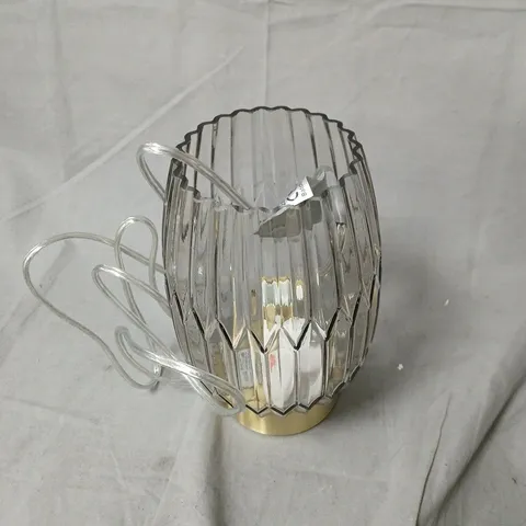 CLEAR RIBBED GLASS TABLE LAMP WITH BRASS BASE