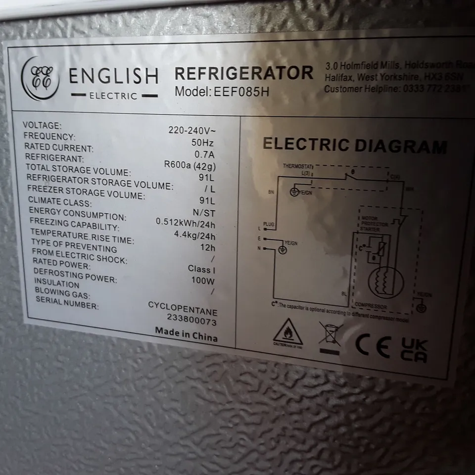 ENGLISH ELECTRIC UNDER COUNTER FREEZER WHITE EEF085H