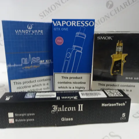 LOT OF 25 ASSORTED VAPING DEVICES & ACCESSORIES, TO INCLUDE VAPORESSO, VANDY VAPE, ETC