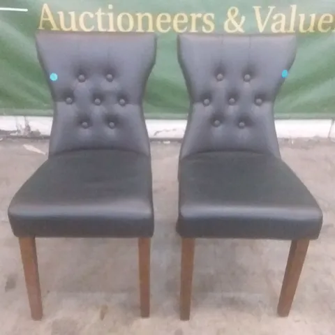 SET OF 2 BEWLEY DARK BROWN LEATHER BUTTON BACK DINING CHAIR (DARK LEG)