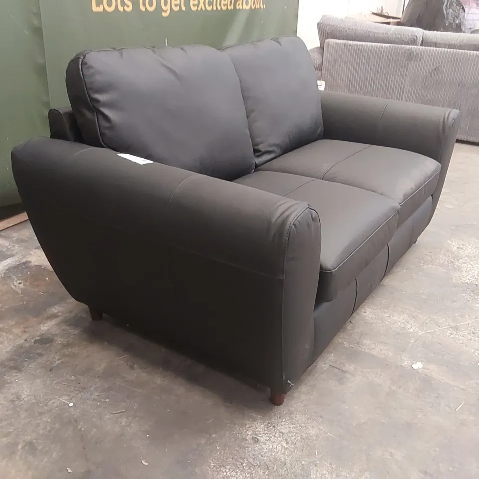 QUALITY DESIGNER SHAY 2 SEATER LEATHER SOFA - BLACK 