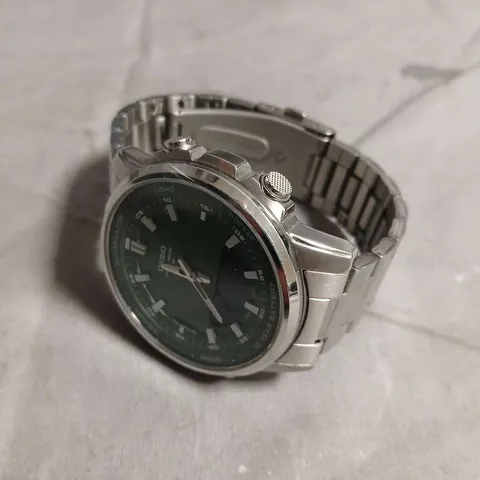 CASIO STAINLESS STEEL WRISTWATCH – GREEN DIAL, ANALOG-DIGITAL WITH ILLUMINATOR