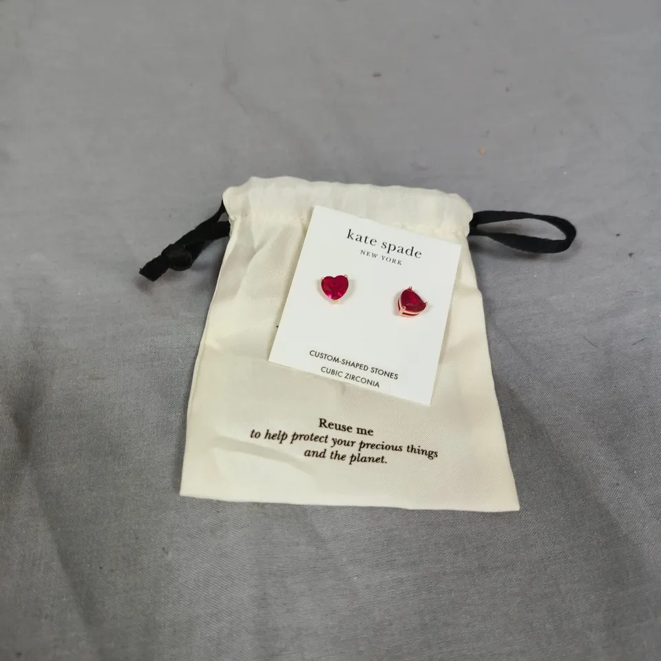 KATE SPADE NEW YORK ROSE GOLD HEART-SHAPED RED STUD EARRINGS WITH CUBIC ZIRCONIA