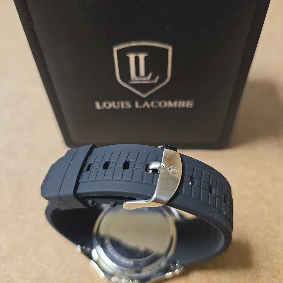 LOUIS LACOMBE WRISTWATCH – BLACK DIAL, BLUE RUBBER STRAP