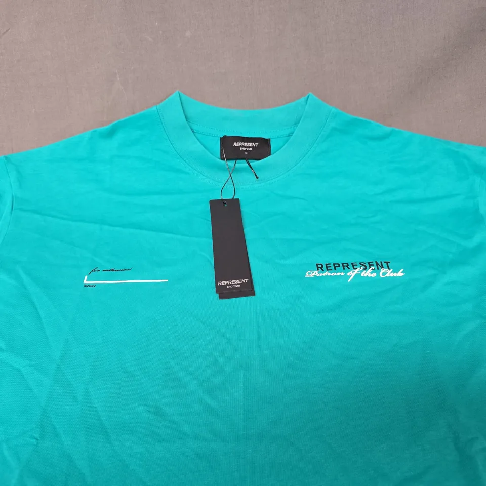 REPRESENT TEAL T‑SHIRT – PATRON OF THE CLUB PRINT- SIZE M