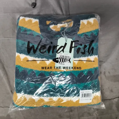 BAGGED WEIRD FISH TYLA COSY KNIT SCALLOPED JUMPER IN ANTIQUE MOSS/MULTI SIZE 14