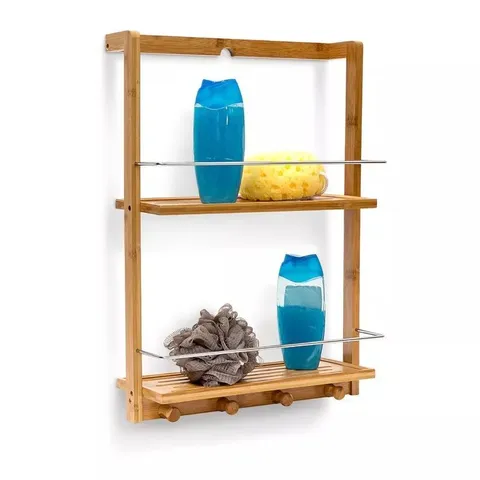 BOXED RELAXDAYS 2 TIER HANGING BAMBOO WALL MOUNTED SHOWER CADDY