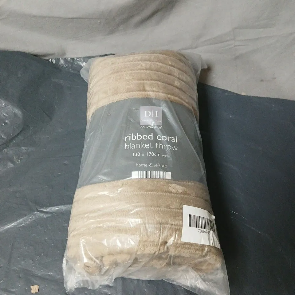 DESIGNER INTERIORS COUNTRY CLUB RIBBED CORAL BLANKET THROW 130 X 170CM