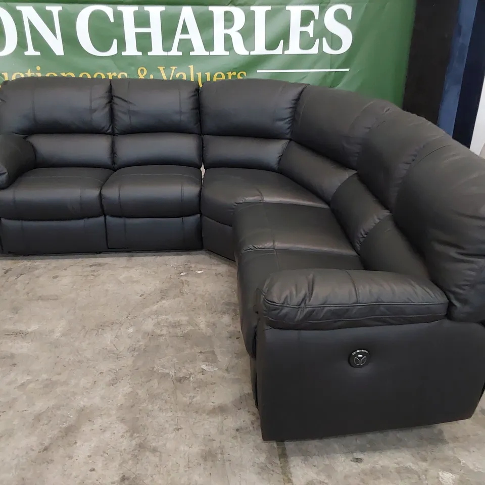 DESIGNER POWER RECLINING CORNER GROUP BLACK LEATHER 