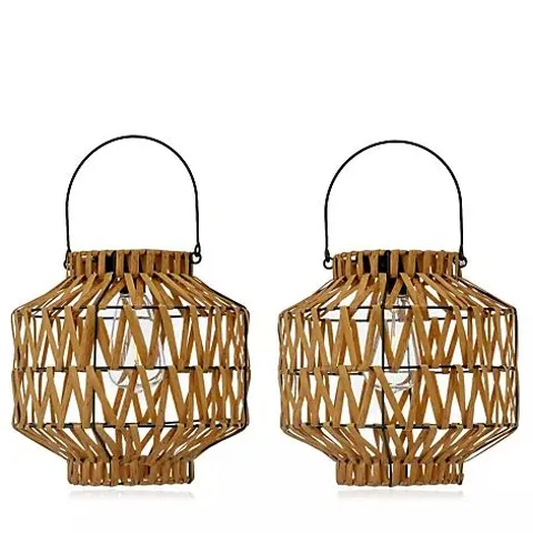 HOME STORIES SET OF 2 RATTAN LANTERNS
