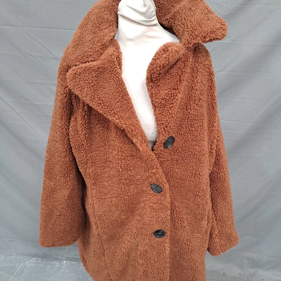 CENTIGRADE TEDDY LONGLINE COAT IN CHOCOLATE SIZE XL 