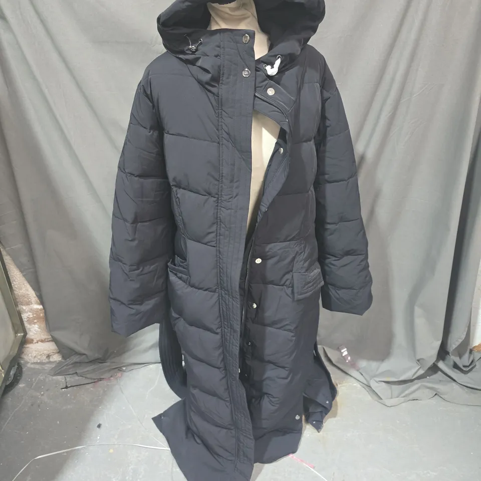 KAREN MILLEN REAL DOWN BELTED MAXI COAT IN BLACK - SIZE 16