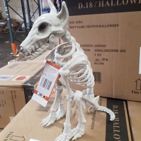 PALLET CONTAINING APPROXIMATELY 18 BOXES OF 6 BRAND NEW HALLOWEEN DOG SKELETON DECORATIONS
