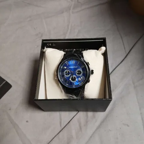 BOXED GLOBENFELD ROMAN CHRONO BLUE DIAL WATCH