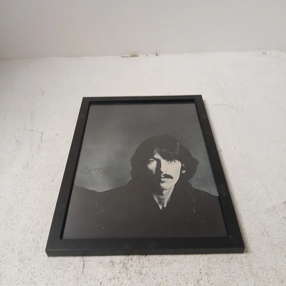 COPY SIGNED PRINT OF GEORGE HARRISON FROM A FAMOUS 1967 PHOTO SESSION BY PHOTOGRAPHER RICHARD AVEDON - WITH FRAME 