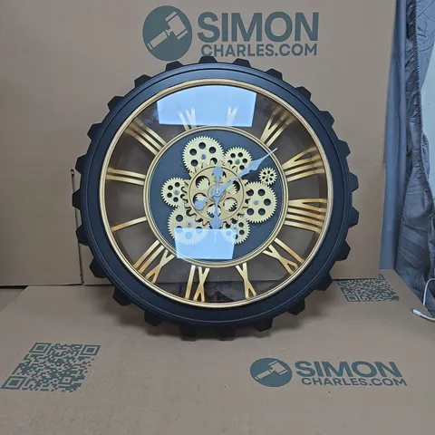 WALL CLOCK WITH EXPOSED GEAR MECHANISM – BLACK & GOLD 