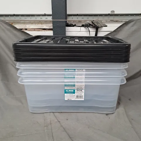 KLASS X3 30L CLEAR STORAGE BOXES WITH BLACK LIDS