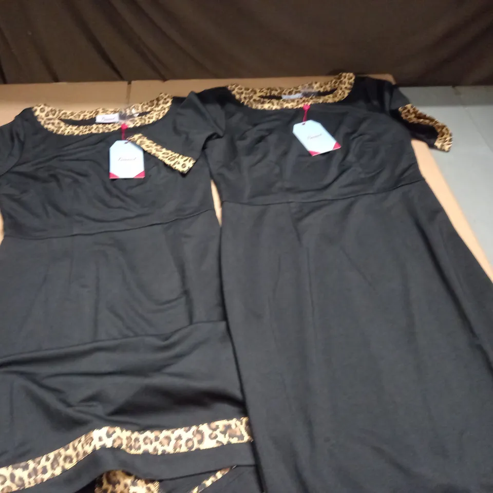 LOT OF 2 BANNED RETRO BLACK DRESS WITH ANIMAL PRINT TRIM - S&M