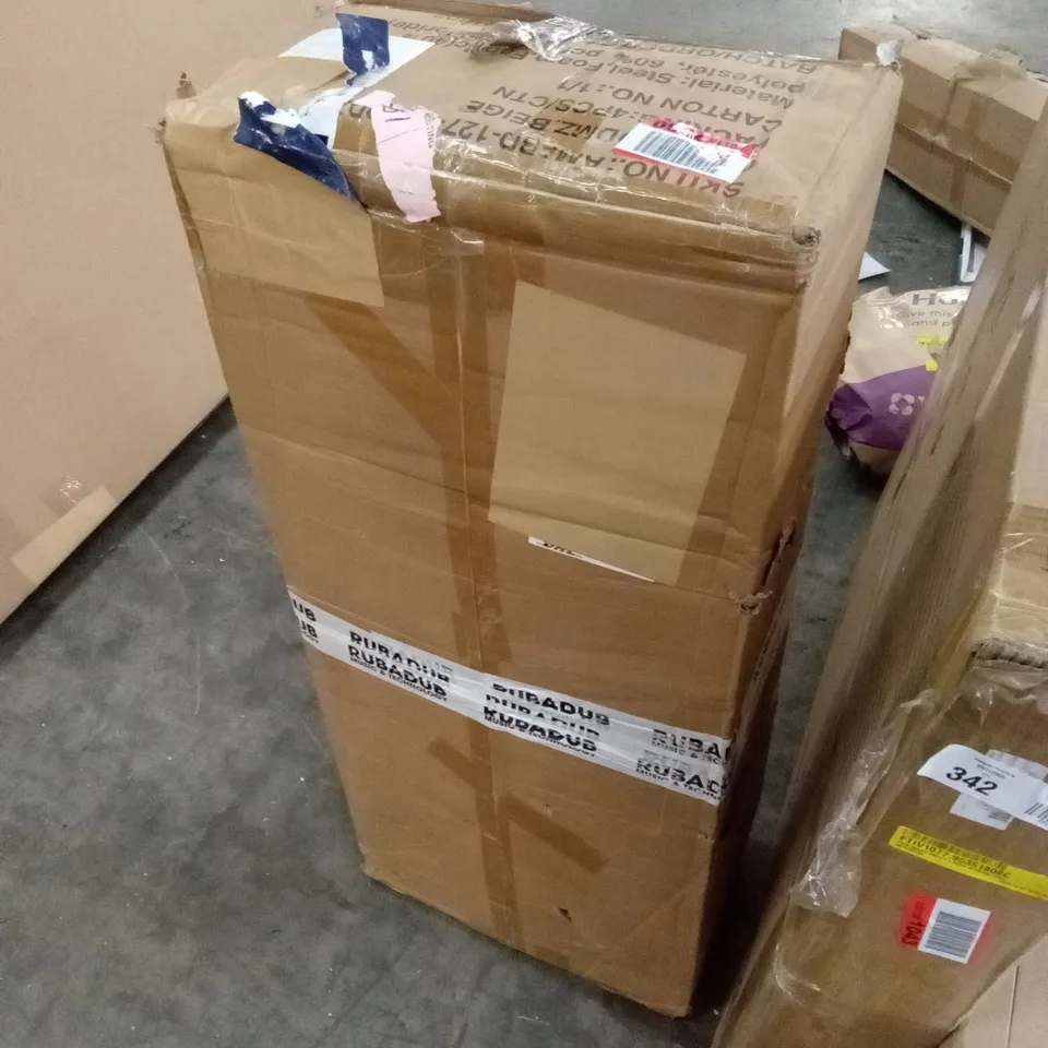 BOXED MODERN UPHOLSTERED HIGH BACK CHAIR -BEIGE-