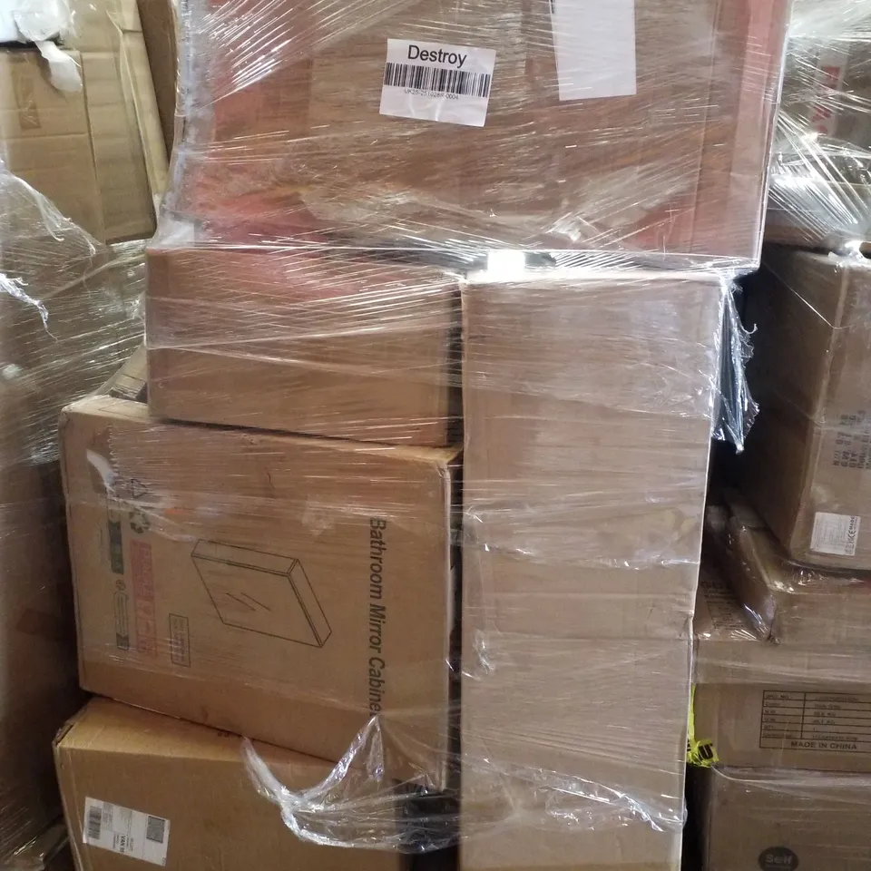 PALLET CONTAINING ASSORTED PRODUCTS INCLUDING BATHROOM MIRROR CABINET, FITNESS MAT, GAS STOVE & CONSOLE TABLE