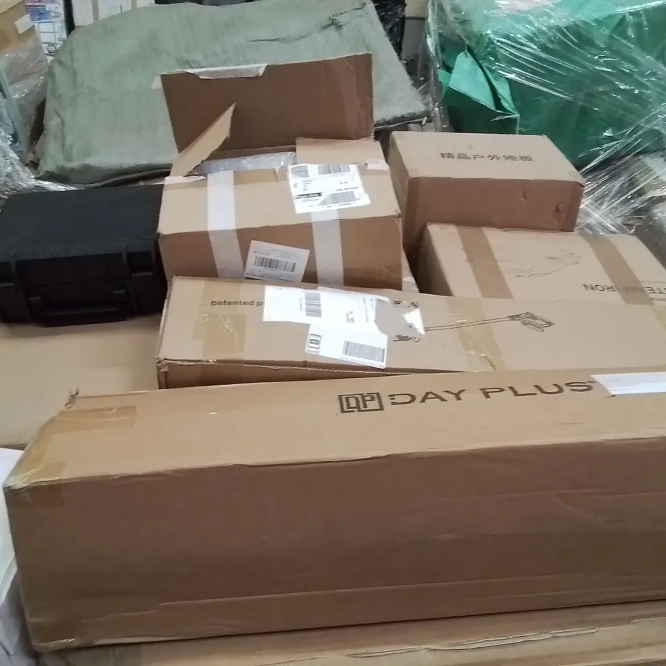 PALLET CONTAINING VARIOUS ASSORTED BOXED ITEMS TO INCLUDE. HANDHELD PRESSURE WASHER,  STEAM IRON, WEED CUTTER,ICE MAKER, EXPANDABLE HOSE AND LOTS MORE UNMARKED BOXED ITEMS 
