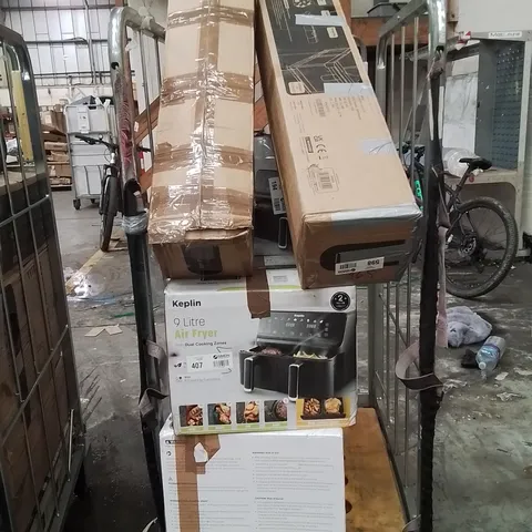 CAGE OF ASSORTED HOUSEHOLD GOODS AND PRODUCTS TO INCLUDE;X5 KEPLIN 9L AIRFRYERS,X2 PLAYPENS