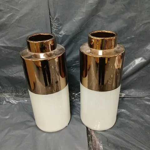 2X MEDIUM WHITE/GOLD VASES - COLLECTION ONLY 