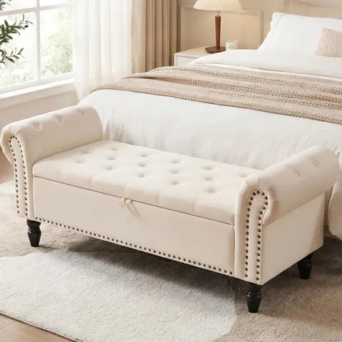 BOXED CLEVICH STORAGE BENCH 133cm - BEIGE (1 BOX)