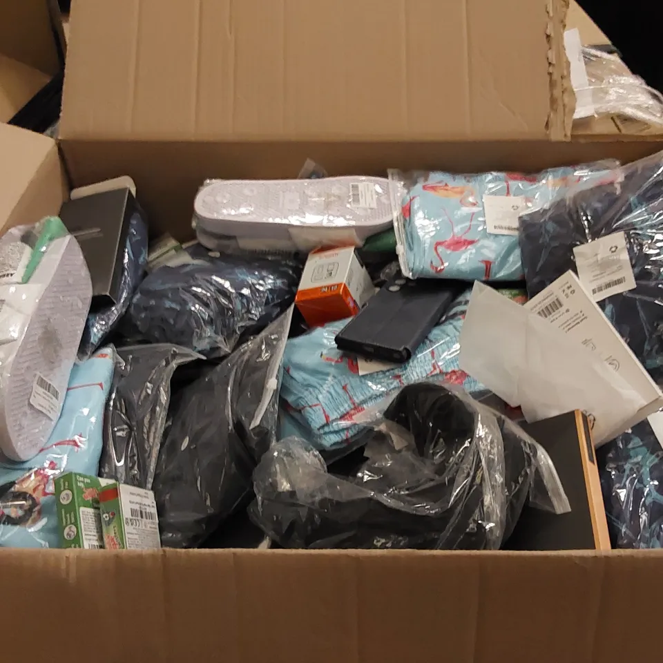 PALLET TO CONTAIN ASSORTED HOUSEHOLD ITEMS AND CONSUMER PRODUCTS. INCLUDING PHONE CASES, AIR FRYER SILICONE POT, BOOK, SWIMMING TRUNK, LUNCH BAGS ETC