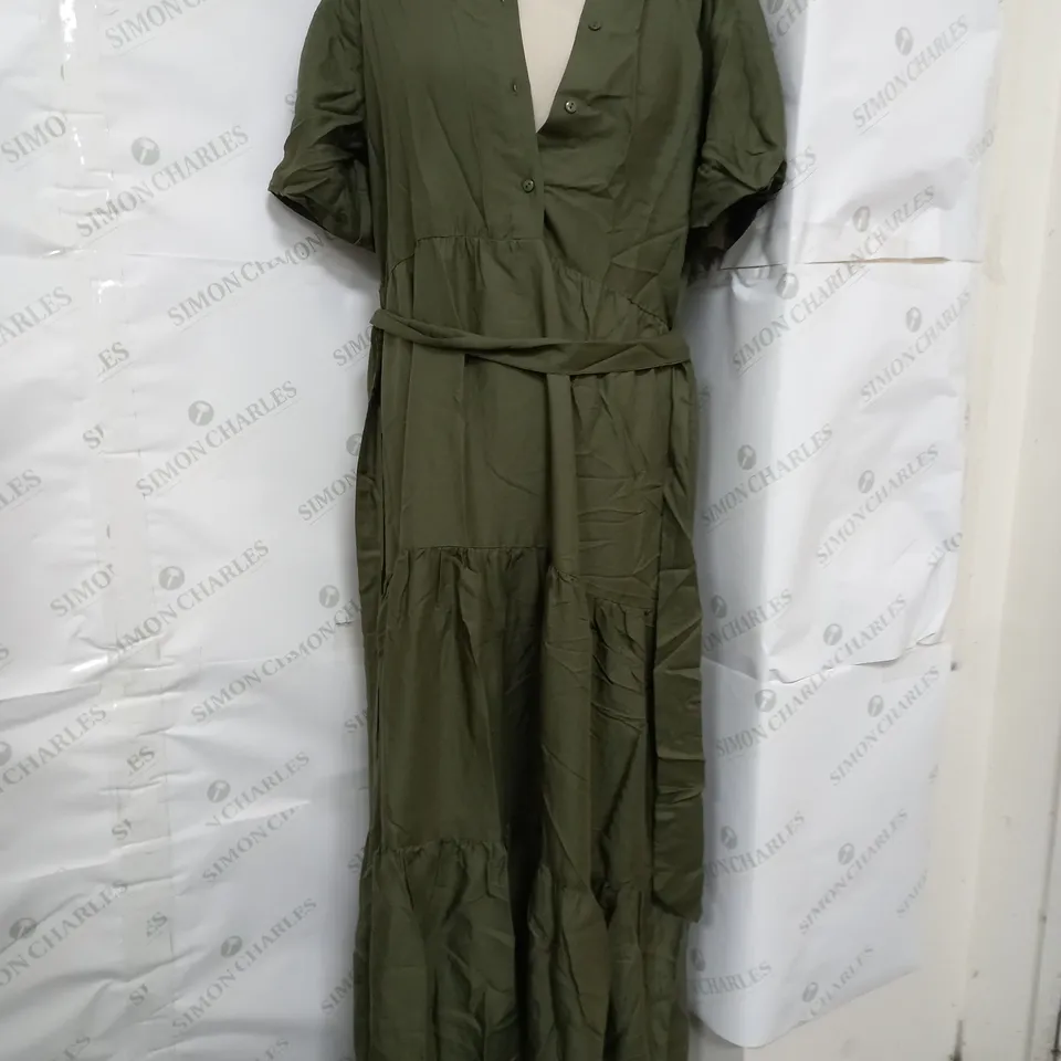 FRENCH CONNECTION PUFF SLEEVE VISCOSE SHIRT DRESS IN OLIVE NIGHT - SIE 8