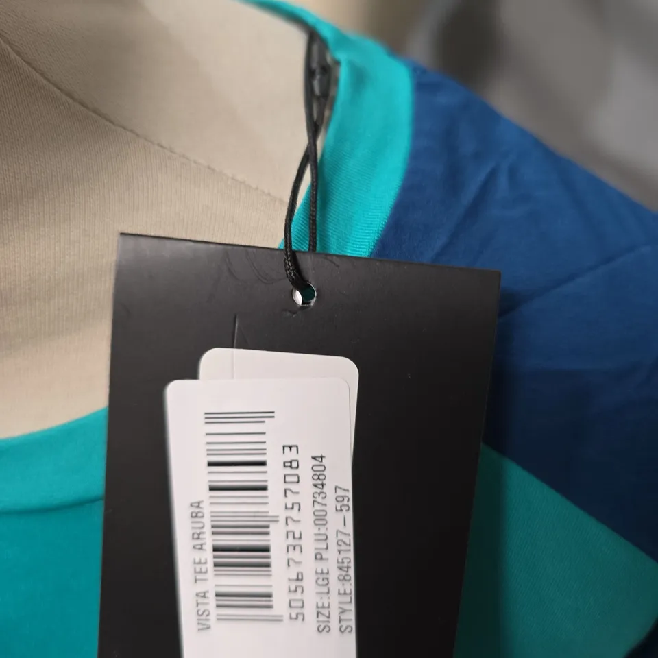 MONTIREX T-SHIRT – TEAL/BLUE COLOR-BLOCK WITH MOUNTAIN LOGO-SIZE L