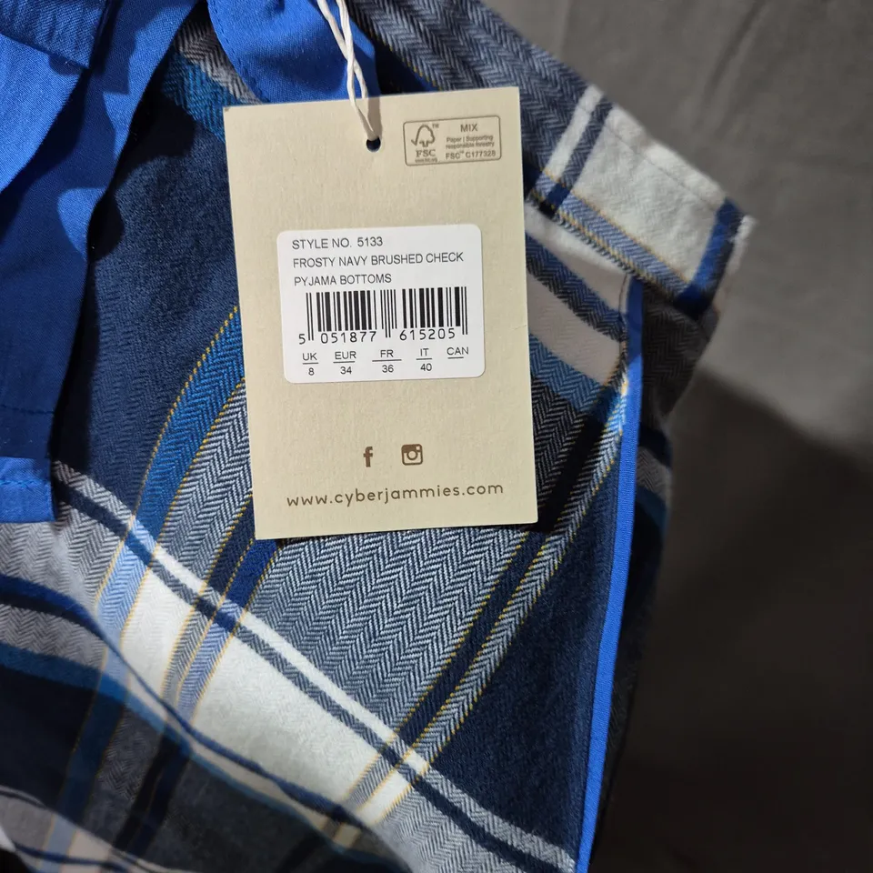 CYBERJAMMIES FROSTY NAVY BRUSHED CHECK PYJAMA BOTTOMS – UK 8 (EU 34)