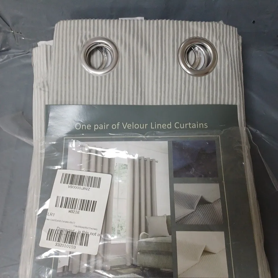 HOME CURTAINS BLACKOUT EYELET CORD VELOUR CURTAINS - GREY - 45" X 72"