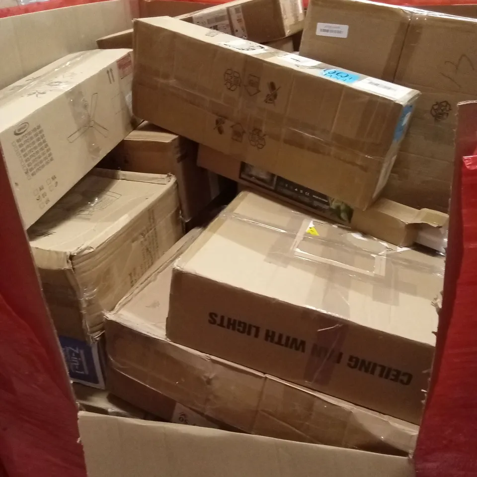 PALLET OF ASSORTED HOUSEHOLD GOODS AND PRODUCTS TO INCLUDE; CEILING FANS AND LIGHTS, BABY PLAY MAT, OTHER LIGHTING PRODUCTS ETC