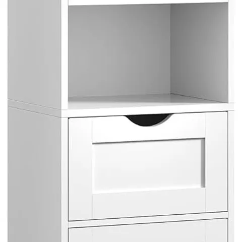 BOXED VASAGLE TALL BATHROOM CABINET FREE STANDING, SLIM BATHROOM STORAGE CUPBOARD, WITH OPEN SHELF, GLASS DOOR, WATER-RESISTANT FEET, HEIGHT ADJUSTABLE SHELVES, SPACE-SAVING, CLOUD WHITE