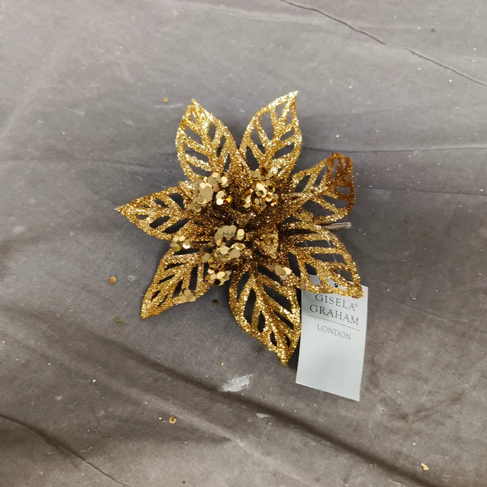 APPROXIMATELY 24 GISELA GRAHAM GOLD GLITTER POINSETTIA CLIP CHRISTMAS DECORATIONS