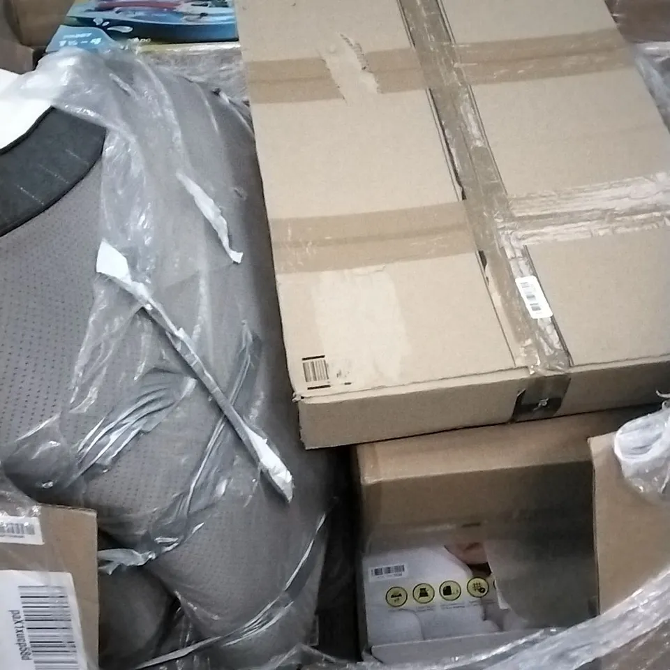 PALLET OF ASSORTED ITEMS INCLUDING WALL MIRROR, KIDS TABLE AND CHAIR SET, RISING CUSHION, ELECTRIC BBQ GRILL AND TAP FIXTURE