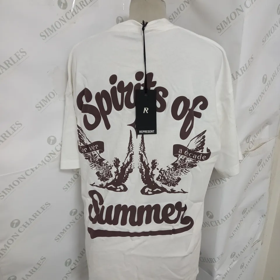 REPRESENT SPIRITS OF SUMMER PRINTED JERSEY TEE IN FLAT WHITE SIZE XS