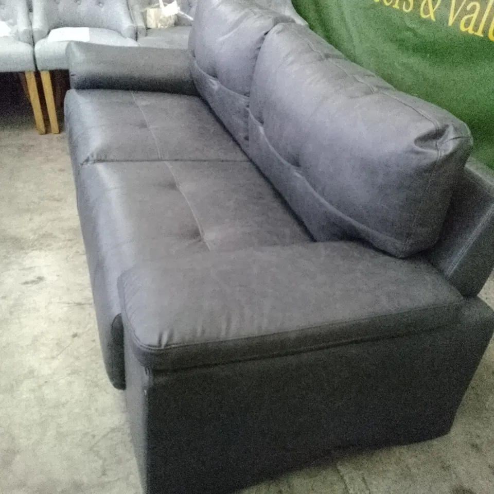 QUALITY DESIGNER 3 SEATER SOFA - DARK GREY LEATHER 