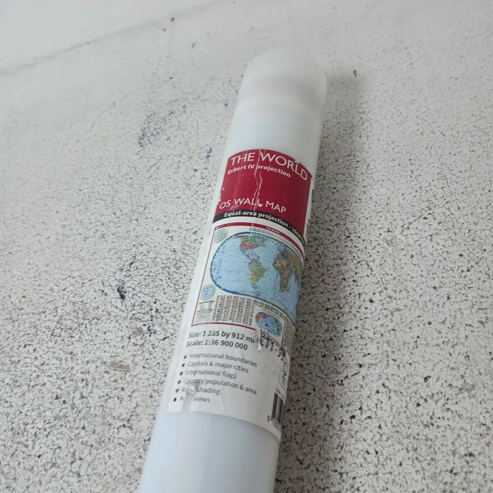 ORDANCE SURVEY THE WORLD OS WALL MAP ECKERT IV PROJECTION 1235 X 912MM