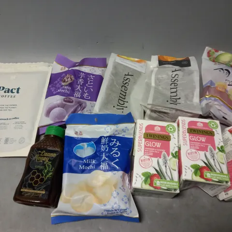 LOT OF APPROXMATELY 8 ITEMS TO INCLUDE - ASSEMBLY HOUSE ESPRESSO, TWININGS GLOW TEA, AND PACT COFFEE ETC.