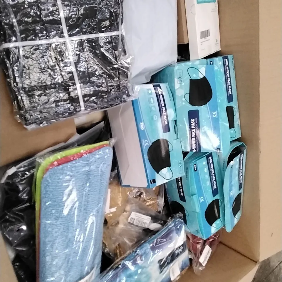 PALLET CONTAINING 6 BOXES OF ASSORTED HOUSEHOLD ITEMS TO INCLUDE WOVEN FACE MASKS, GLASS TABLET PROTECTORS AND EPOXY RESIN SET