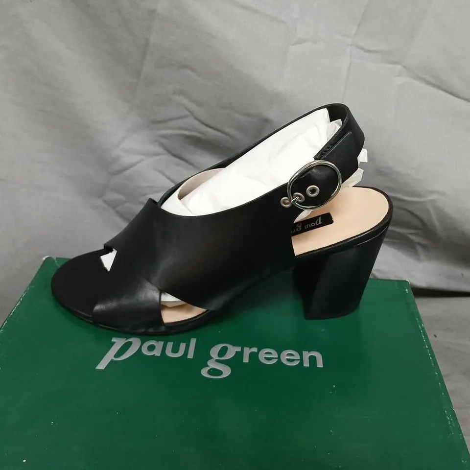 PAUL GREEN BLACK LEATHER OPEN-TOE HEELED SANDALS – UK 6.5