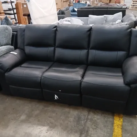 DESIGNER BLACK FAUX LEATHER MANUAL RECLINING THREE SEATER SOFA
