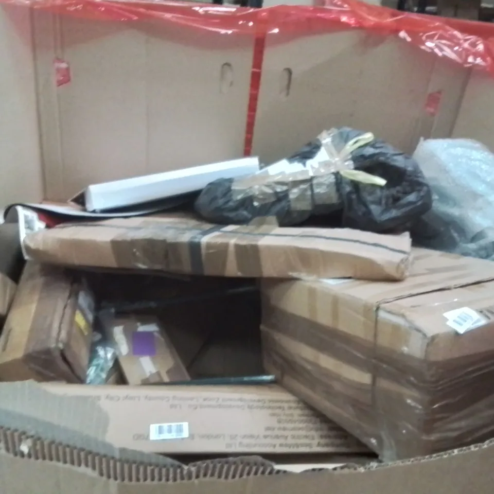 PALLET OF ASSORTED HOUSEHOLD GOODS AND PRODUCTS TO INCLUDE;PROJECTOR CEILING MOUNT,CLOCK,AREA RUG
