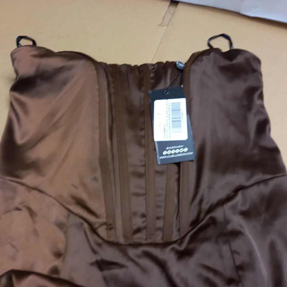 CLUB OF LONDON BROWN SATIN CORSET DRESS - UK 12