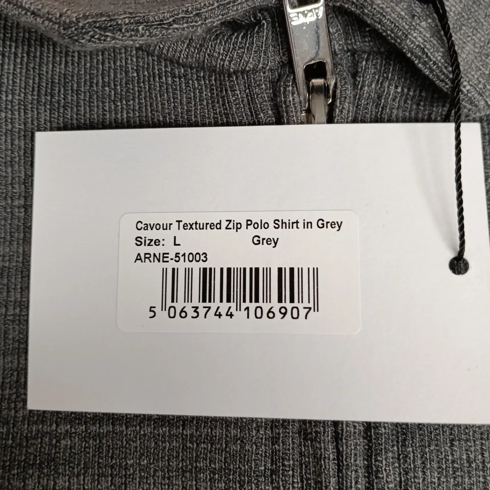 ARNE CAVOUR TEXTURED ZIP POLO SHIRT - GREY, SIZE L